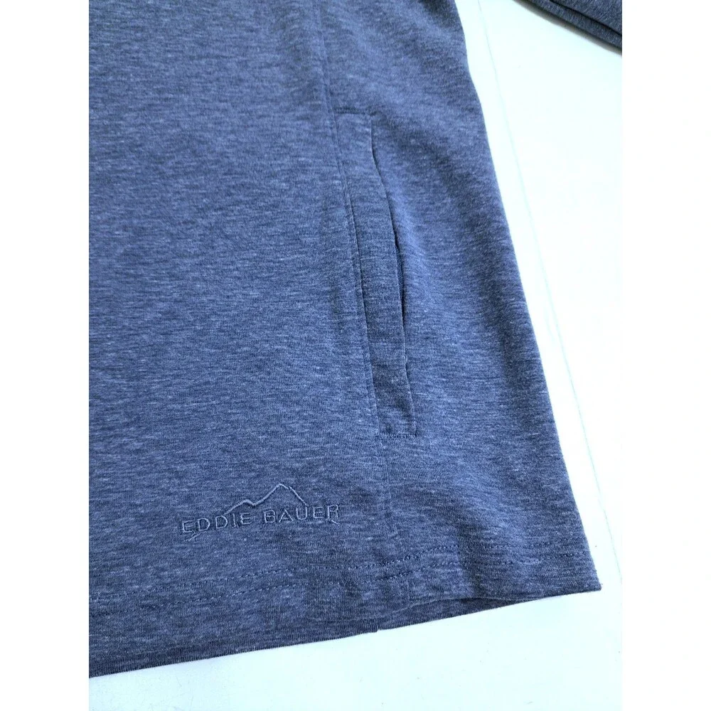 Eddie Bauer Men's Large Mixed Media Zip Pullover Blue Fleece Sweater Trail